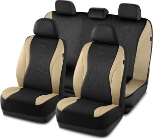 Skechers Car Seat Covers,Leather Seat Covers with GOGA Mat Technology,Waterproof Car Seat Covers Full Sets,Airbag Compatible,Comfort Universal Fit for Most Cars,Vans,Trucks,SUVs,Beige