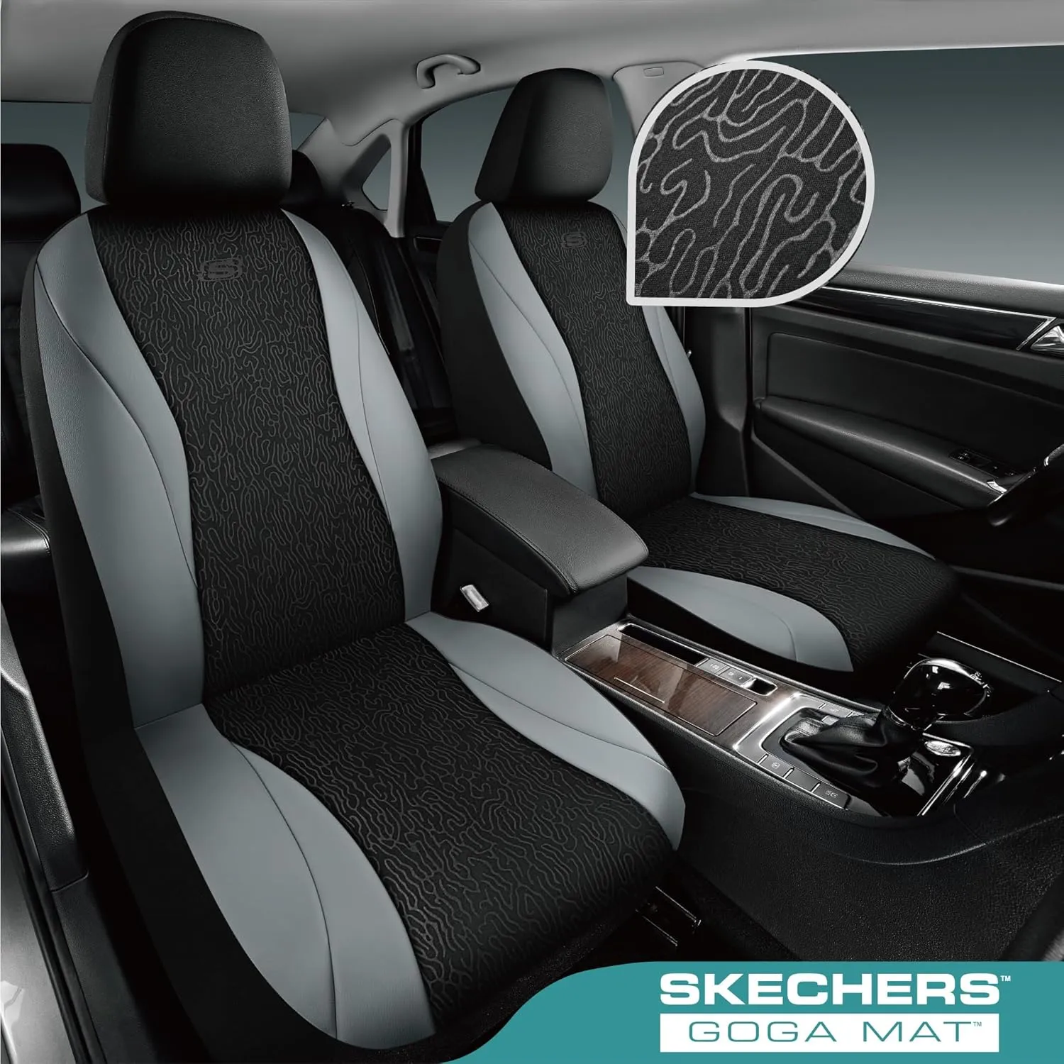 Skechers Car Seat Covers,Leather Seat Covers with GOGA Mat Technology,Waterproof Car Seat Covers Full Sets,Airbag Compatible,Comfort Universal Fit for Most Cars,Vans,Trucks,SUVs,Grey