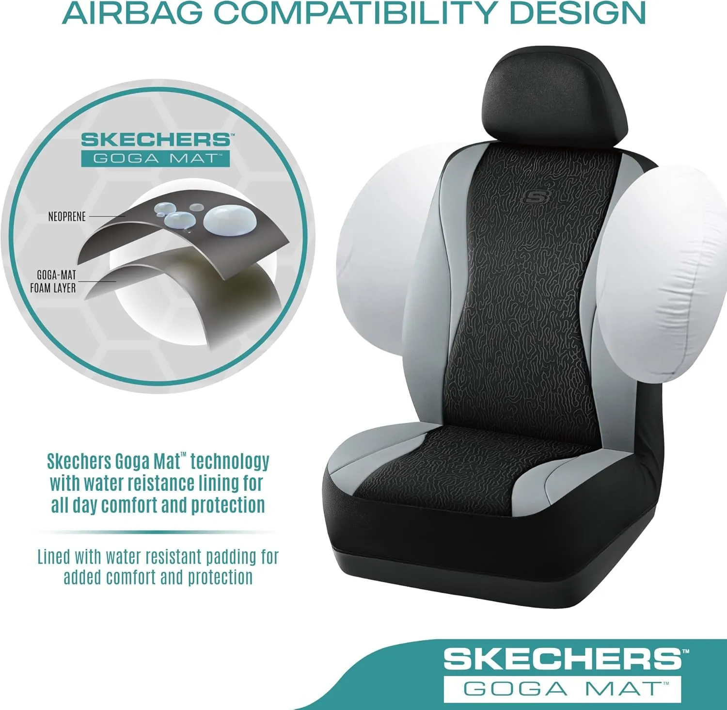 Skechers Car Seat Covers,Leather Seat Covers with GOGA Mat Technology,Waterproof Car Seat Covers Full Sets,Airbag Compatible,Comfort Universal Fit for Most Cars,Vans,Trucks,SUVs,Grey