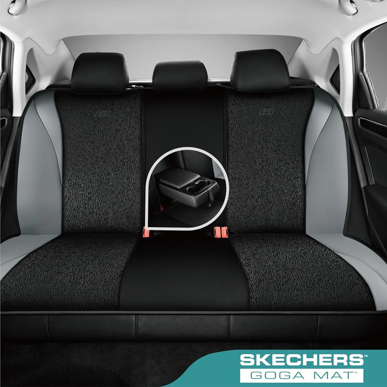 Skechers Car Seat Covers,Leather Seat Covers with GOGA Mat Technology,Waterproof Car Seat Covers Full Sets,Airbag Compatible,Comfort Universal Fit for Most Cars,Vans,Trucks,SUVs,Grey