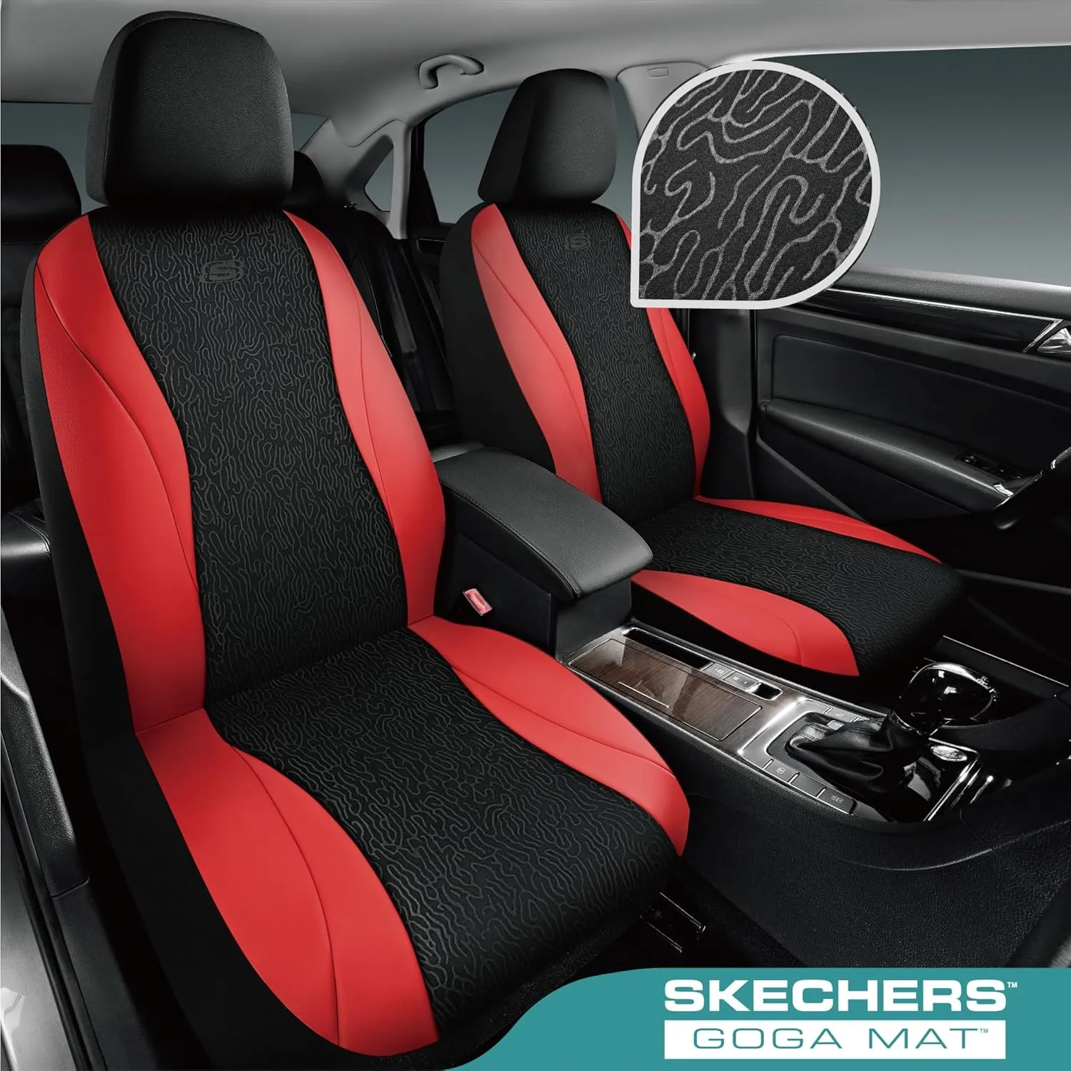 Skechers Car Seat Covers,Leather Seat Covers with GOGA Mat Technology,Waterproof Car Seat Covers Full Sets,Airbag Compatible,Comfort Universal Fit for Most Cars,Vans,Trucks,SUVs,Red