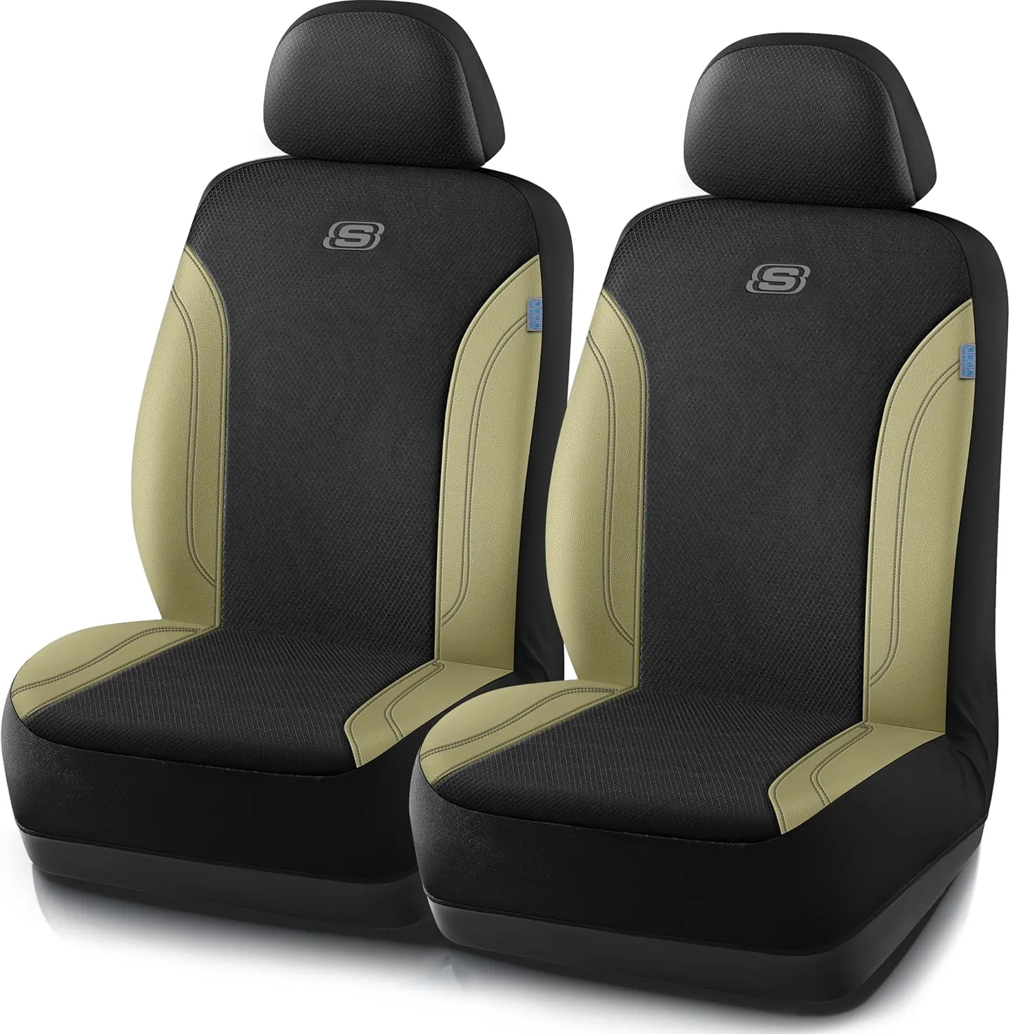 Skechers Work Car Seat Covers, Leather Seat Covers 5-Times Stronger Built-in Webbing, Oxford Fabric Seat Cover for Cars, Airbag Compatible, Automotive Comfort for Cars, Trucks, SUVs (Beige, Two Front)