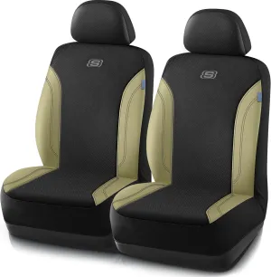 Skechers Work Car Seat Covers, Leather Seat Covers 5-Times Stronger Built-in Webbing, Oxford Fabric Seat Cover for Cars, Airbag Compatible, Automotive Comfort for Cars, Trucks, SUVs (Beige, Two Front)