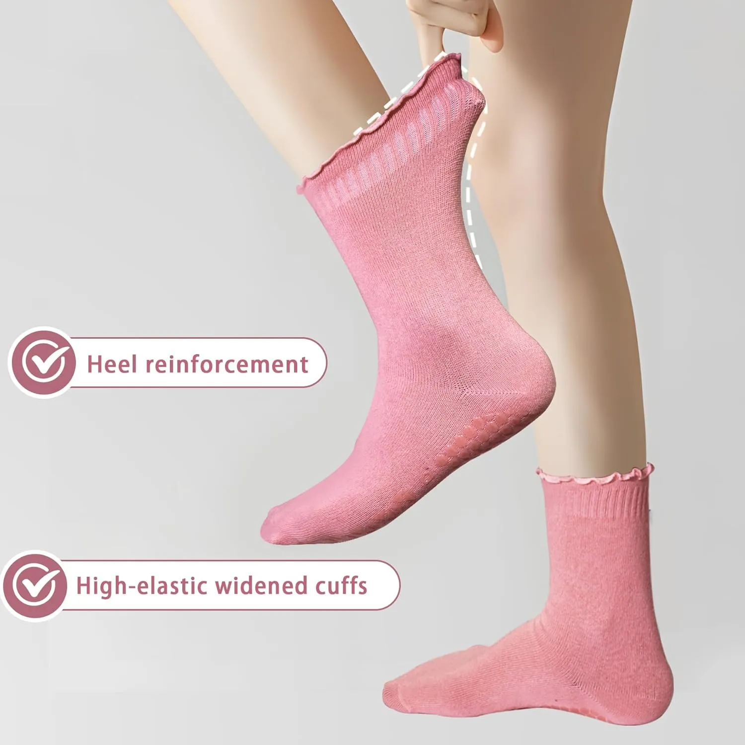 SkiBeaut Pilates Yoga Grips Socks, 4 Pairs Non Slip Skid Women Reformer Hospital Sticky Socks for Elderly Pregnancy Lady