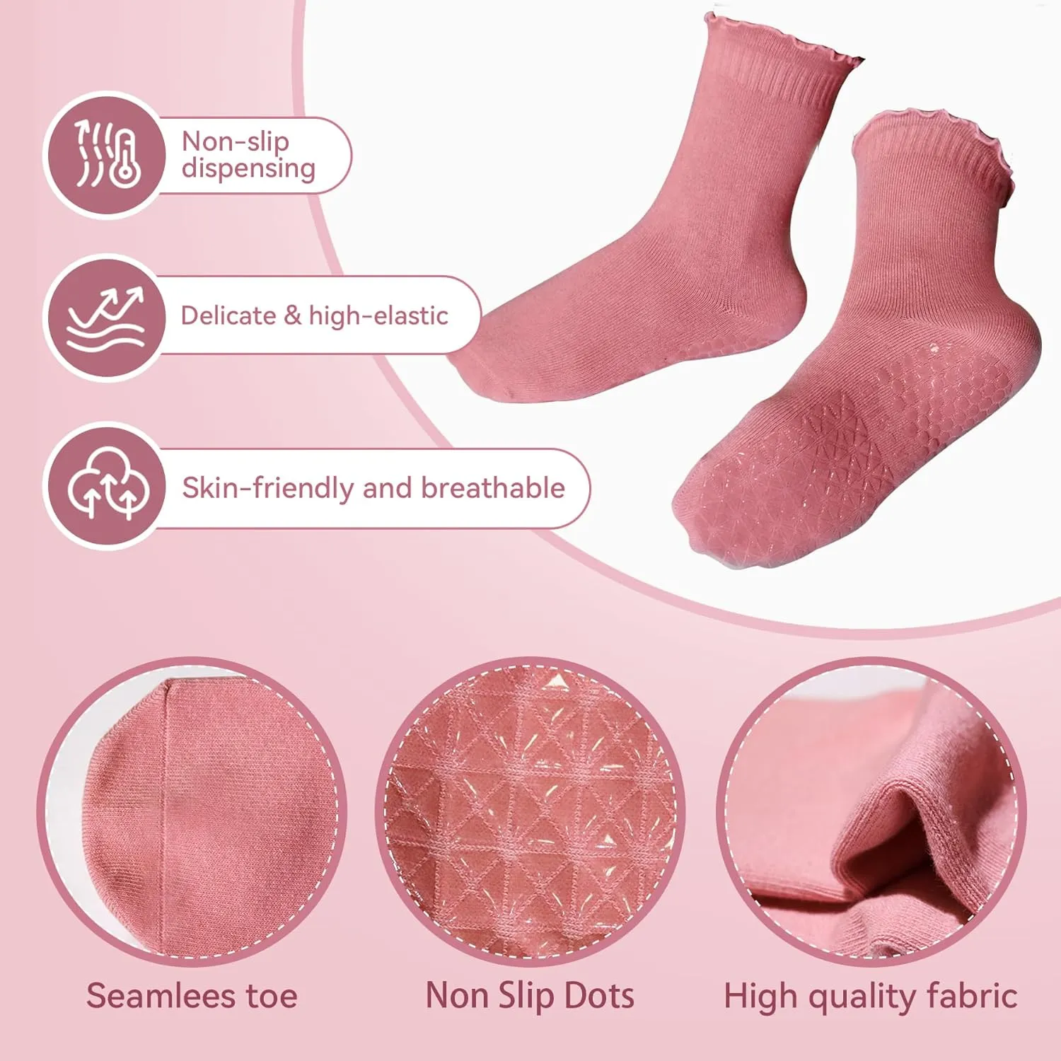 SkiBeaut Pilates Yoga Grips Socks, 4 Pairs Non Slip Skid Women Reformer Hospital Sticky Socks for Elderly Pregnancy Lady