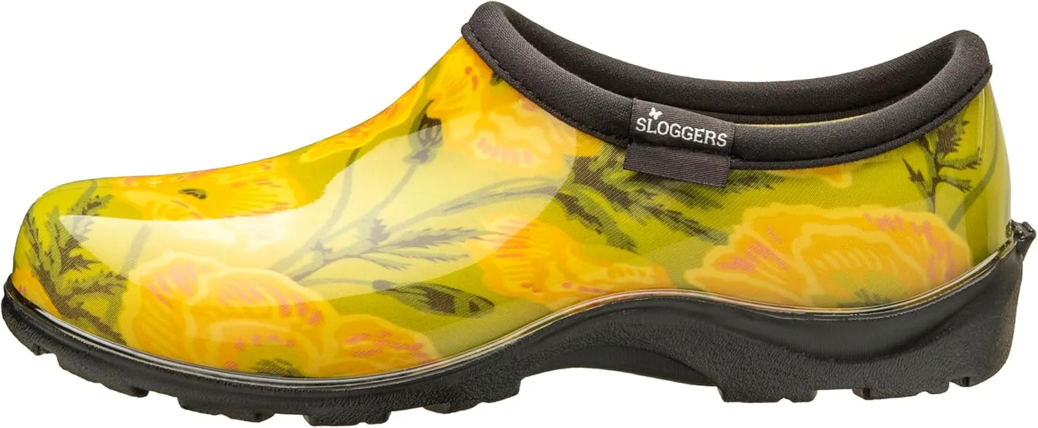 Sloggers Original Waterproof Rain and Garden Shoe for Women– Outdoor Slip-On Garden Clog - Made in The USA with Premium Comfort Insole and Arch Support - Bold Poppies Lt Green, Size 10