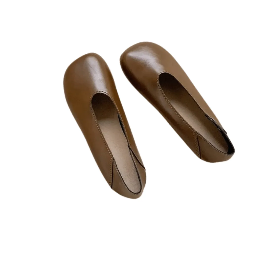 Smile Circle Leather Ballet Flats - Simple and Comfortable Round Toe Shoes for Women