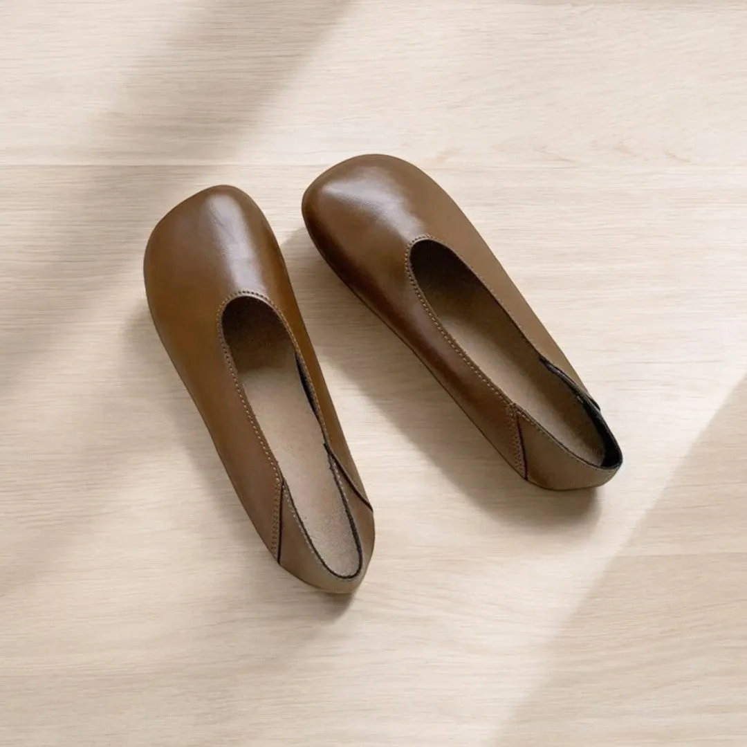 Smile Circle Leather Ballet Flats - Simple and Comfortable Round Toe Shoes for Women