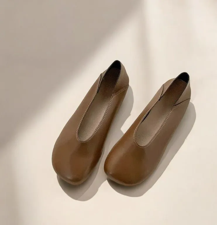 Smile Circle Leather Ballet Flats - Simple and Comfortable Round Toe Shoes for Women