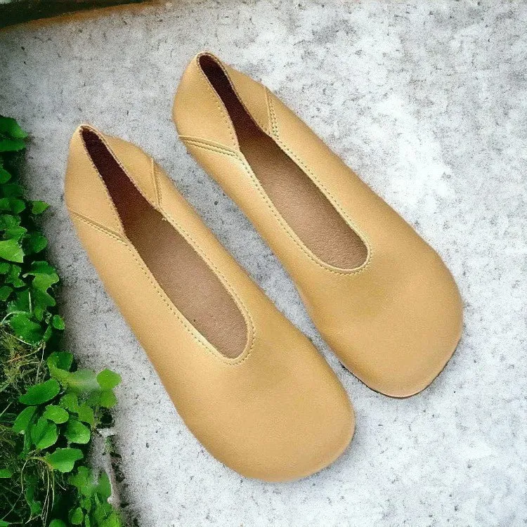Smile Circle Leather Ballet Flats - Simple and Comfortable Round Toe Shoes for Women