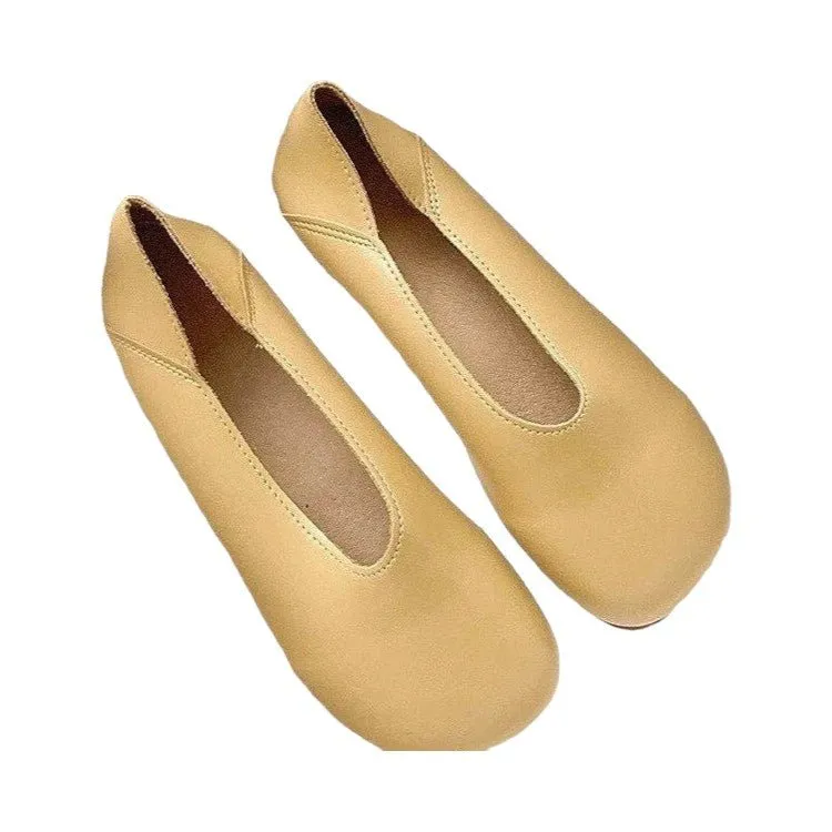 Smile Circle Leather Ballet Flats - Simple and Comfortable Round Toe Shoes for Women