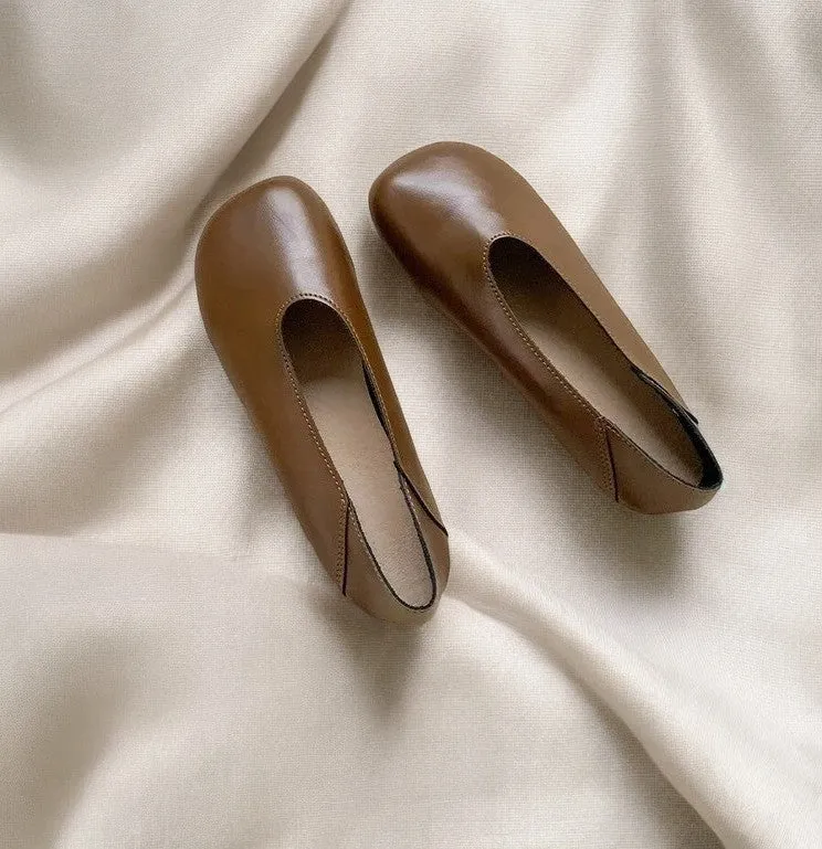 Smile Circle Leather Ballet Flats - Simple and Comfortable Round Toe Shoes for Women