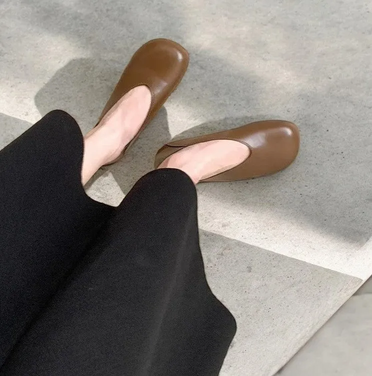 Smile Circle Leather Ballet Flats - Simple and Comfortable Round Toe Shoes for Women