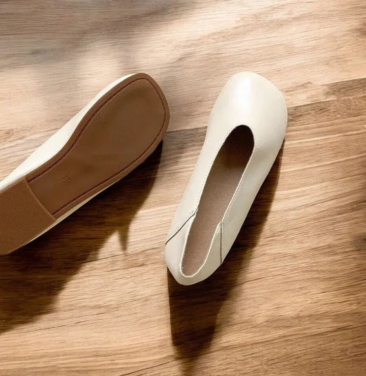 Smile Circle Leather Ballet Flats - Simple and Comfortable Round Toe Shoes for Women