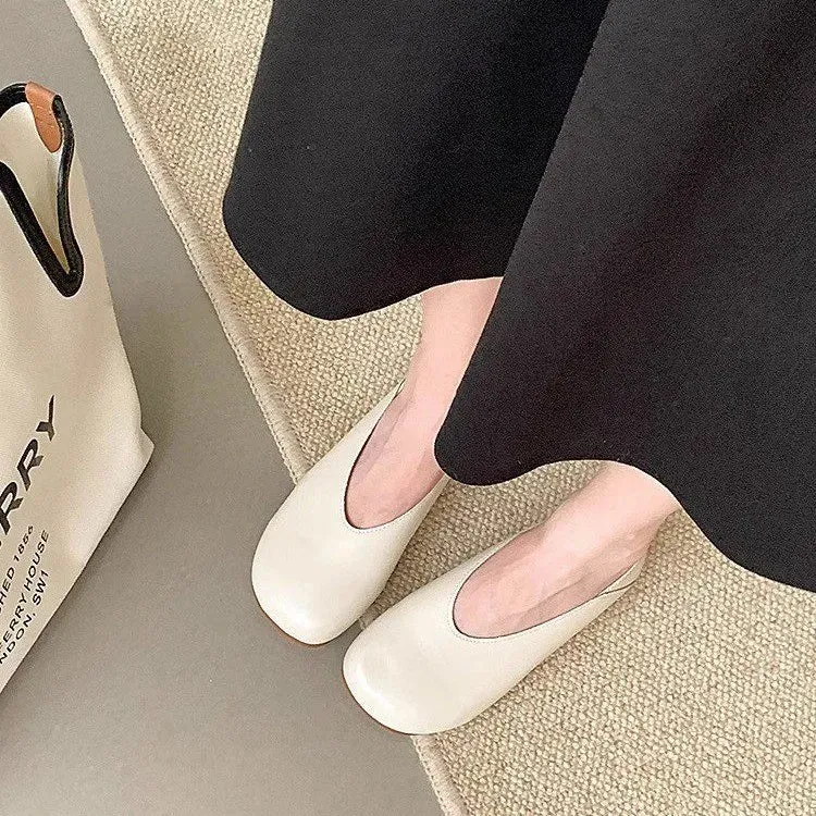Smile Circle Leather Ballet Flats - Simple and Comfortable Round Toe Shoes for Women