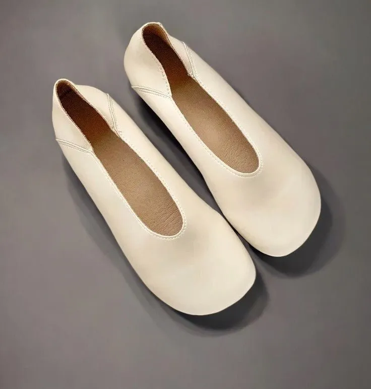 Smile Circle Leather Ballet Flats - Simple and Comfortable Round Toe Shoes for Women