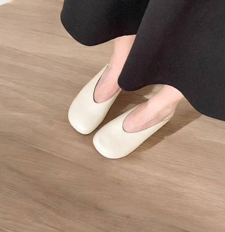 Smile Circle Leather Ballet Flats - Simple and Comfortable Round Toe Shoes for Women