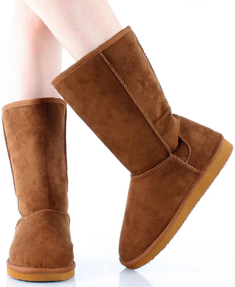 Soda Women's Song Comfort Faux Suede Fur Mid- Calf Flat Boot