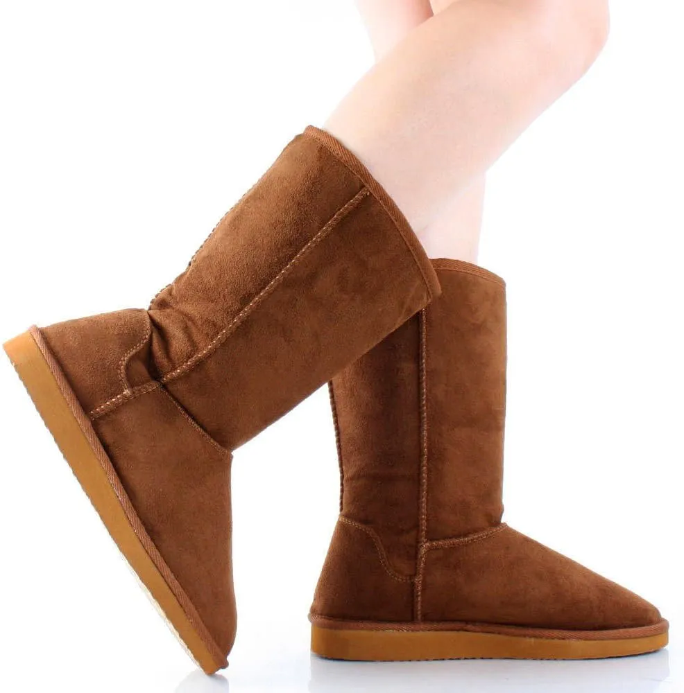 Soda Women's Song Comfort Faux Suede Fur Mid- Calf Flat Boot