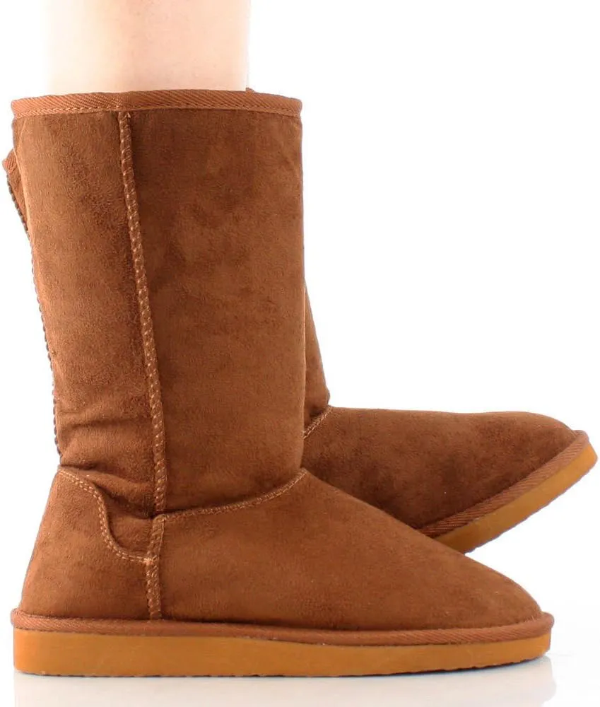 Soda Women's Song Comfort Faux Suede Fur Mid- Calf Flat Boot
