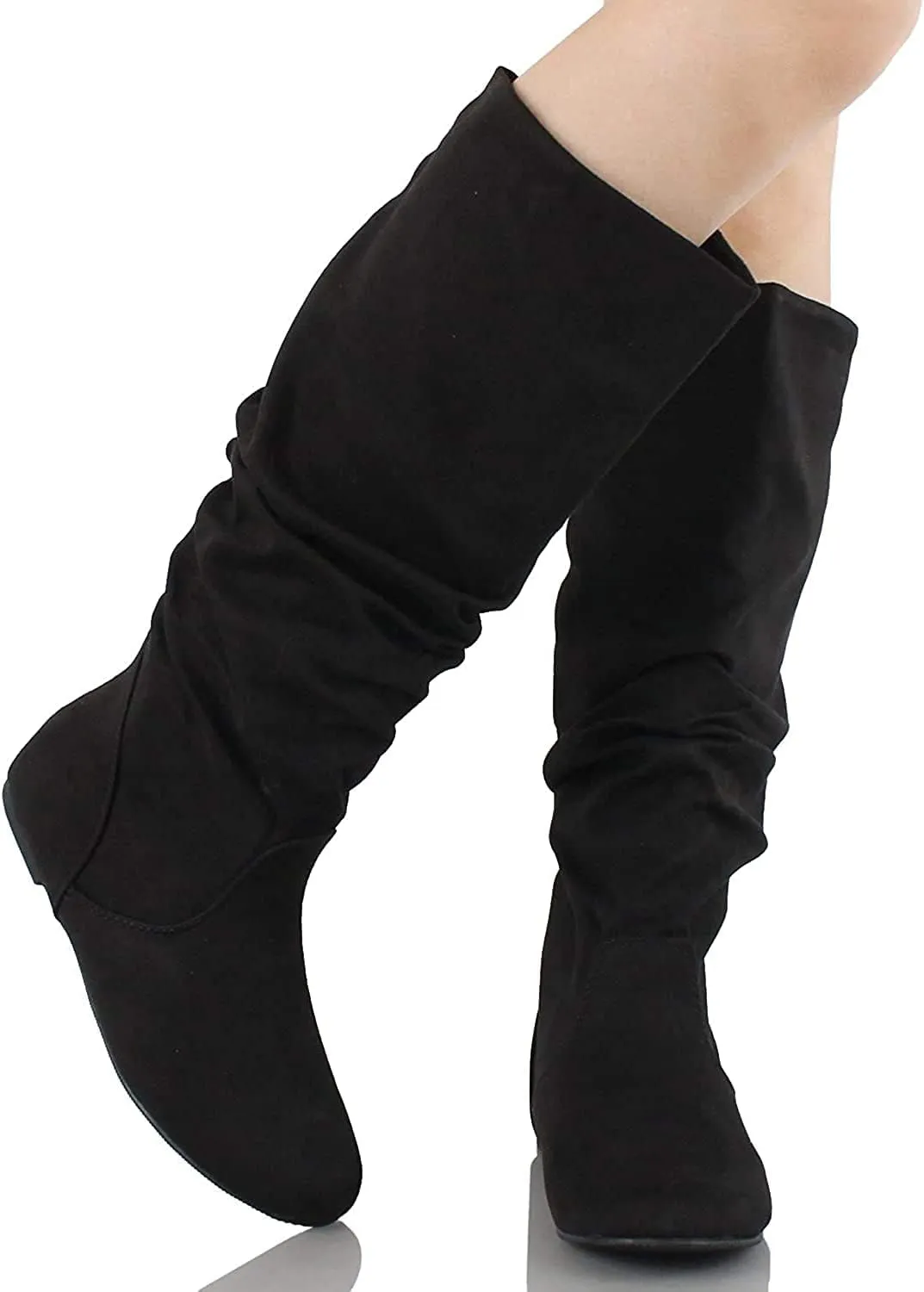 Soda Women's Zuluu Slouchy Faux Leather Knee HIgh Flats Boots