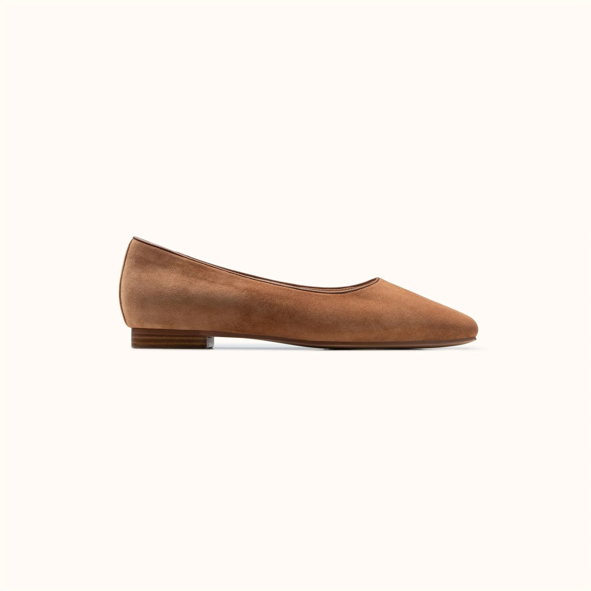 Square Ballet Flat - Tan Suede