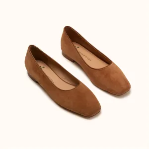 Square Ballet Flat - Tan Suede