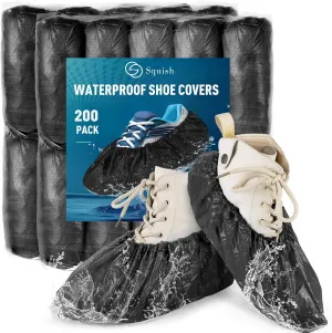 squish Shoe Covers Disposable Non-Slip, 200 Pack 6g Thick Booties Cover, Waterproof Slip Resistant Disposable Shoe Covers Durable Protector Covers for Indoors and Outdoors Fit Up to 13 Size (Black)