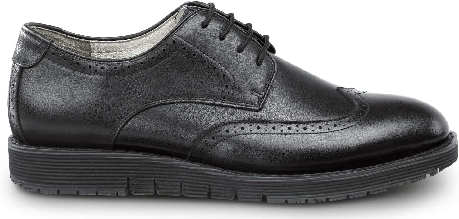 SR Max Durham, Men's, Black, Wingtip Dress Style Soft Toe Slip Resistant Work Shoe