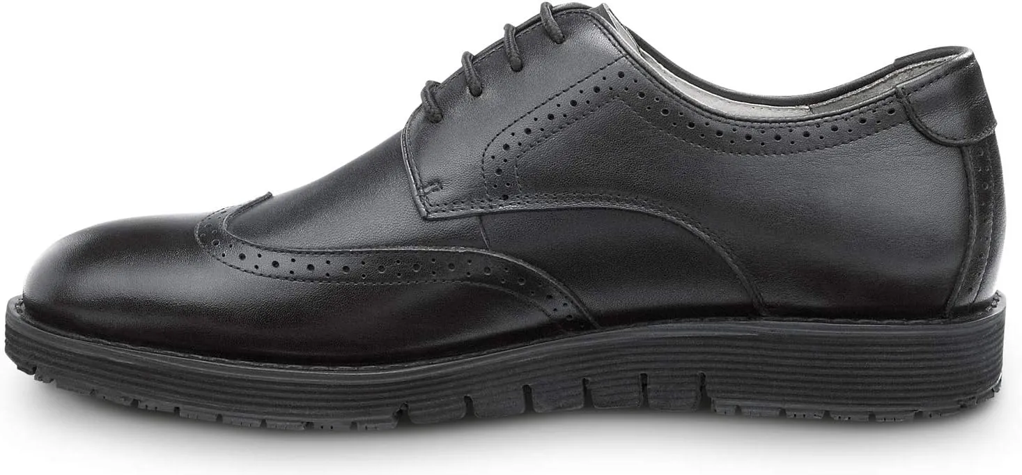 SR Max Durham, Men's, Black, Wingtip Dress Style Soft Toe Slip Resistant Work Shoe
