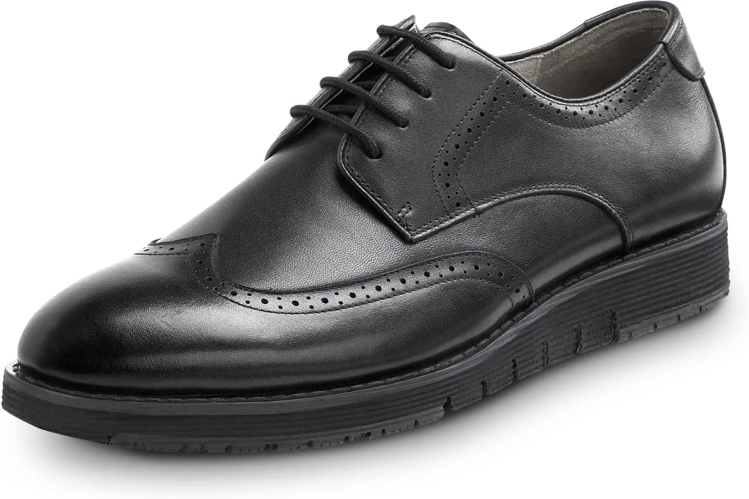 SR Max Durham, Men's, Black, Wingtip Dress Style Soft Toe Slip Resistant Work Shoe