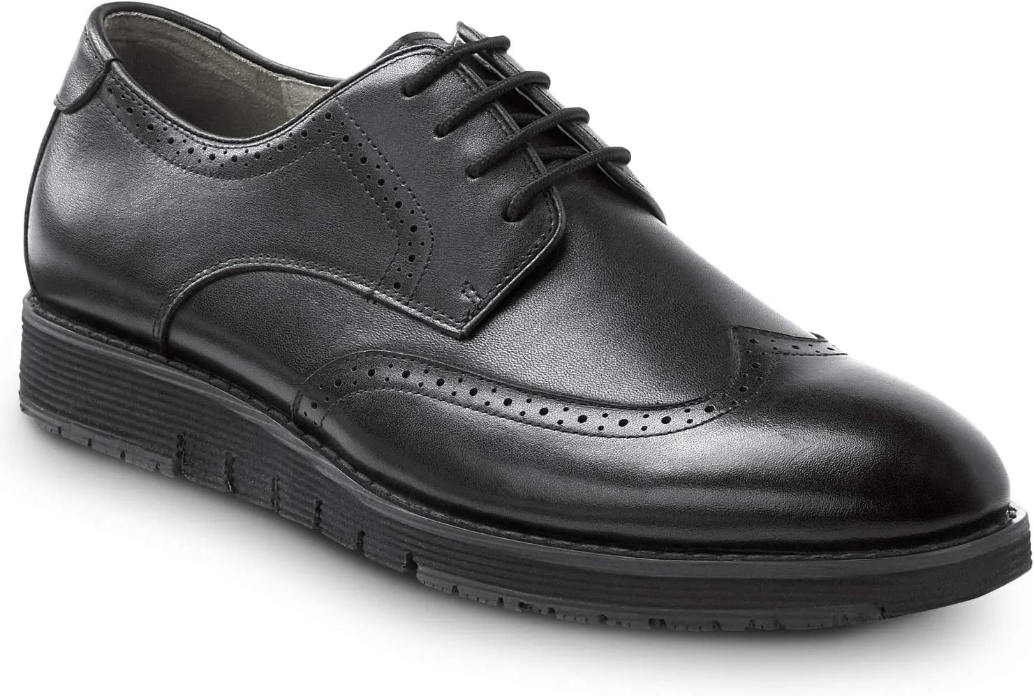SR Max Durham, Men's, Black, Wingtip Dress Style Soft Toe Slip Resistant Work Shoe