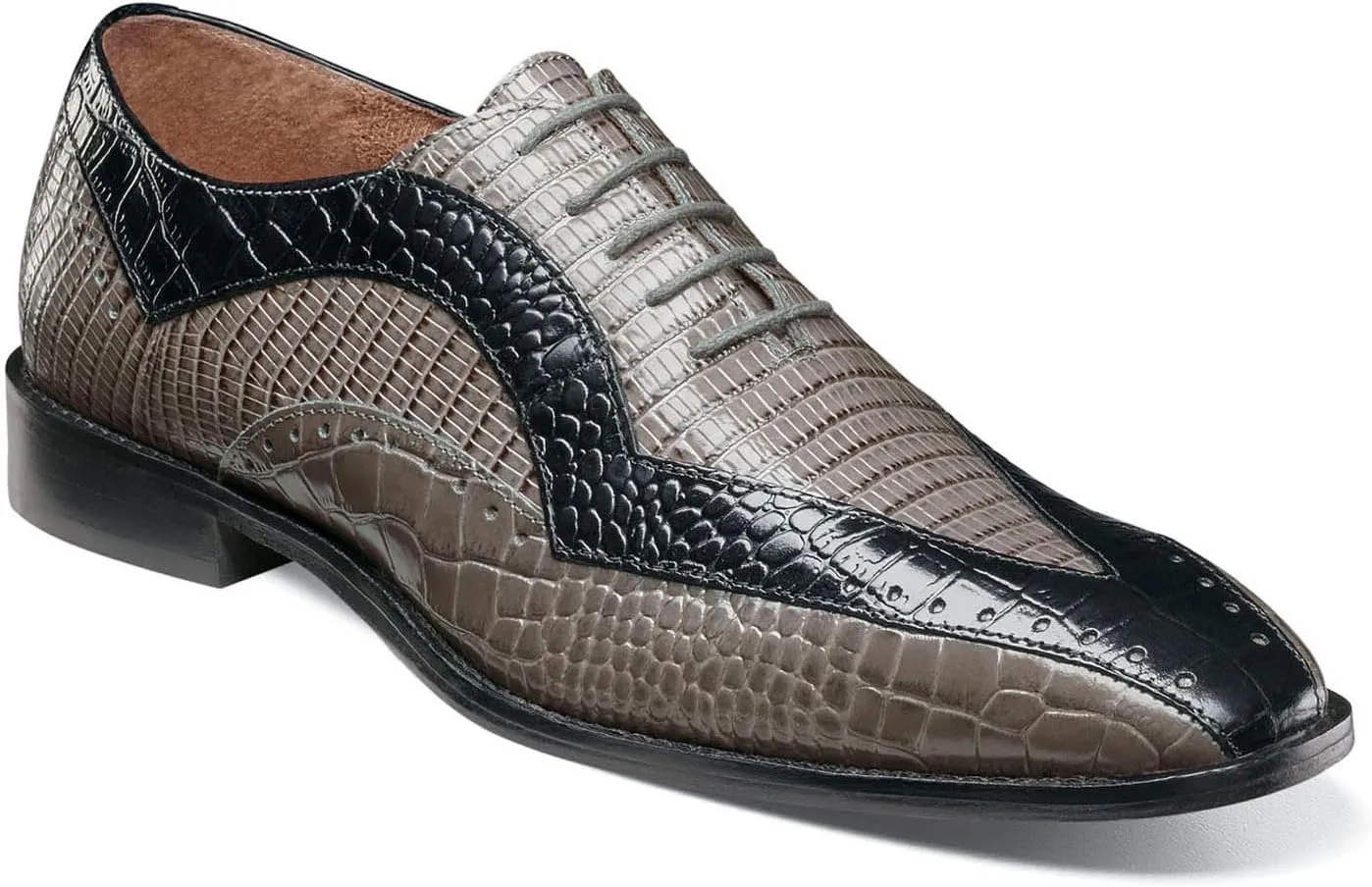 Stacy Adams Men's Tallero Lace Up Oxford, Black/Gray, 10.5 Wide