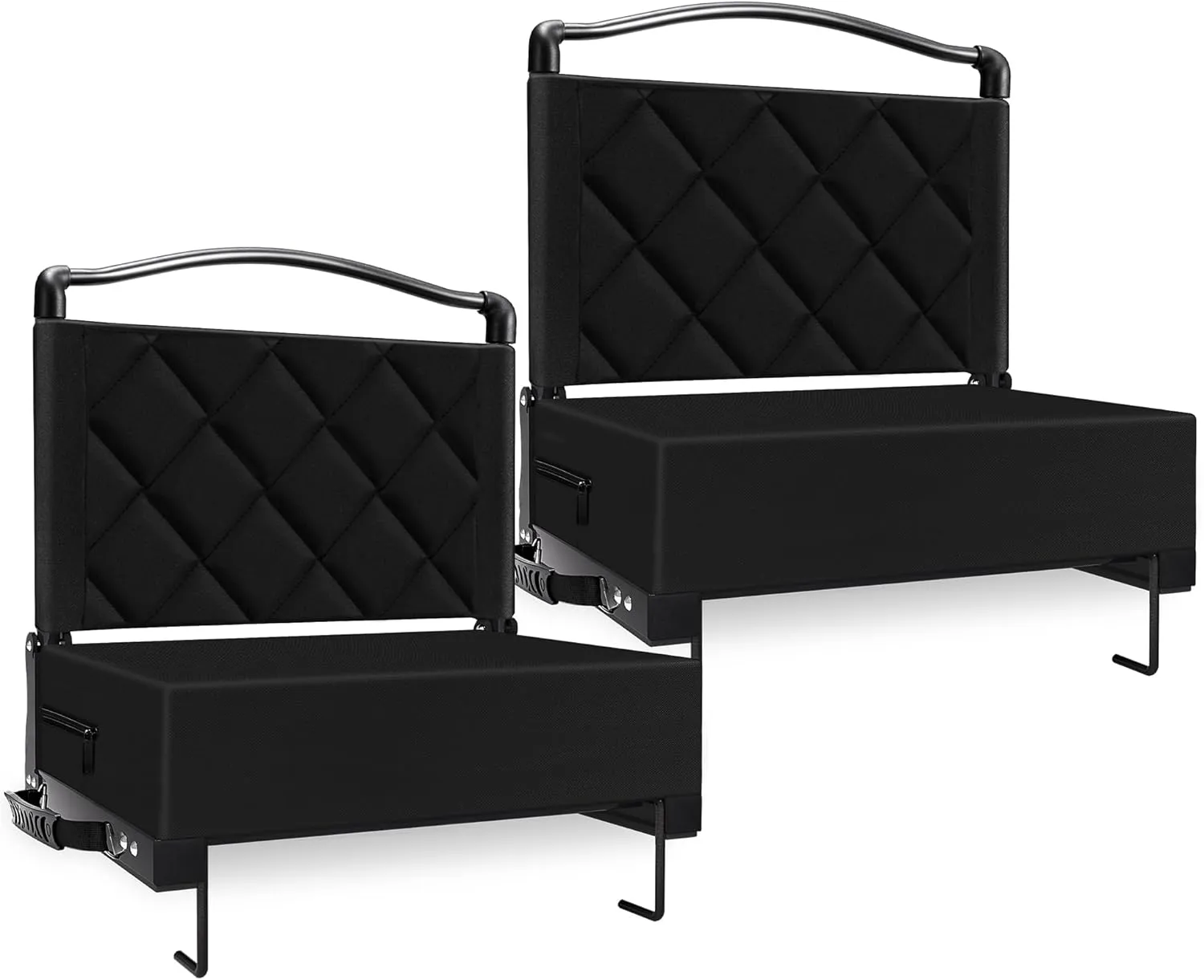 Stadium Seats with Back Support Cushion, Folding Stadium Seats for Bleachers Hold up 400lbs, Wide Bleacher Seat with Shoulder Strap & Handle Comfort for Sports Events (Black, 2pcs)