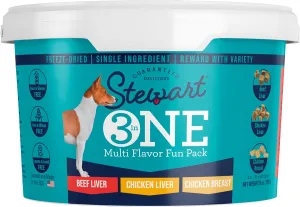 Stewart Single Ingredient Freeze Dried Raw Dog Treats, 3 in 1 Variety Pack, 9 Ounce Resealable Tub, Beef Liver, Chicken Breast, and Chicken Liver, Training Treats or Meal Topper, High Protein