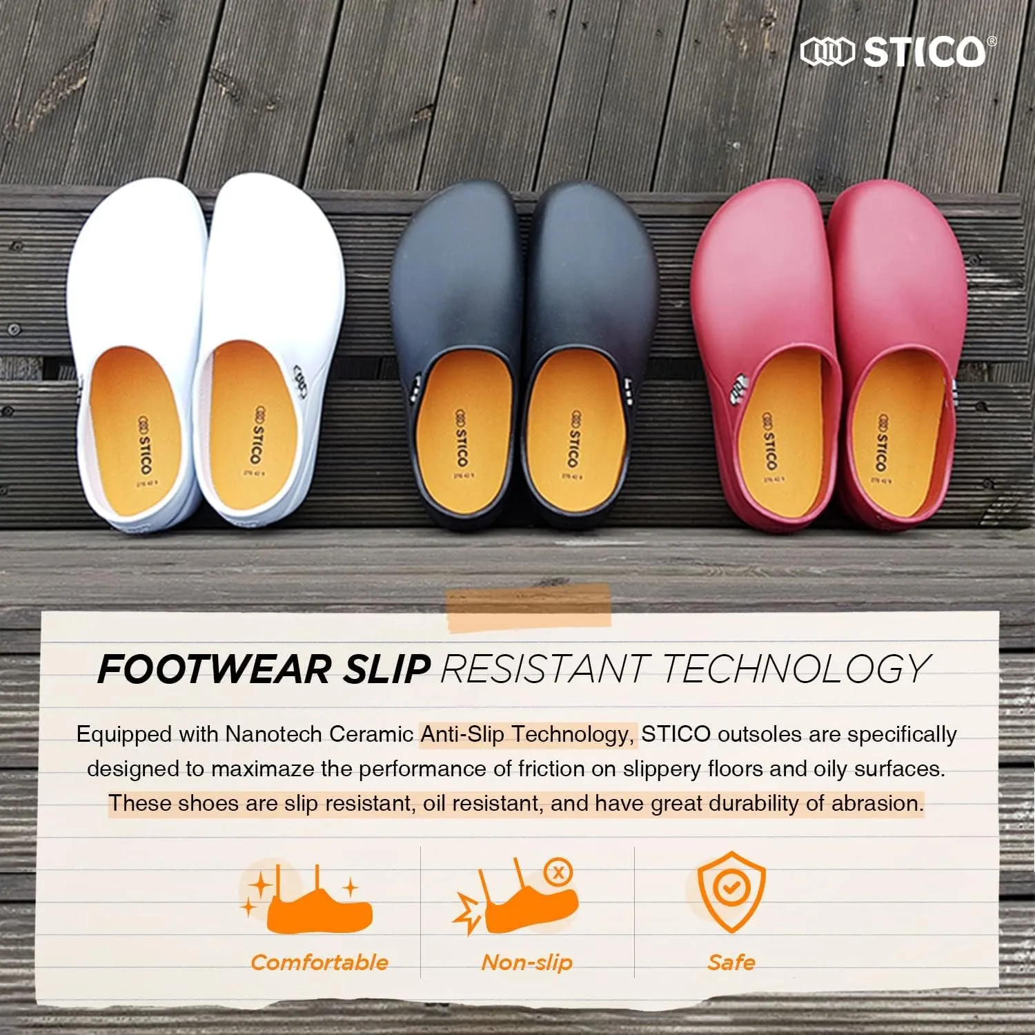 Stico NEC-06 Slip Resistant Clogs Chef Professional Work Shoes for Restaurant Hospital Nursing Garden