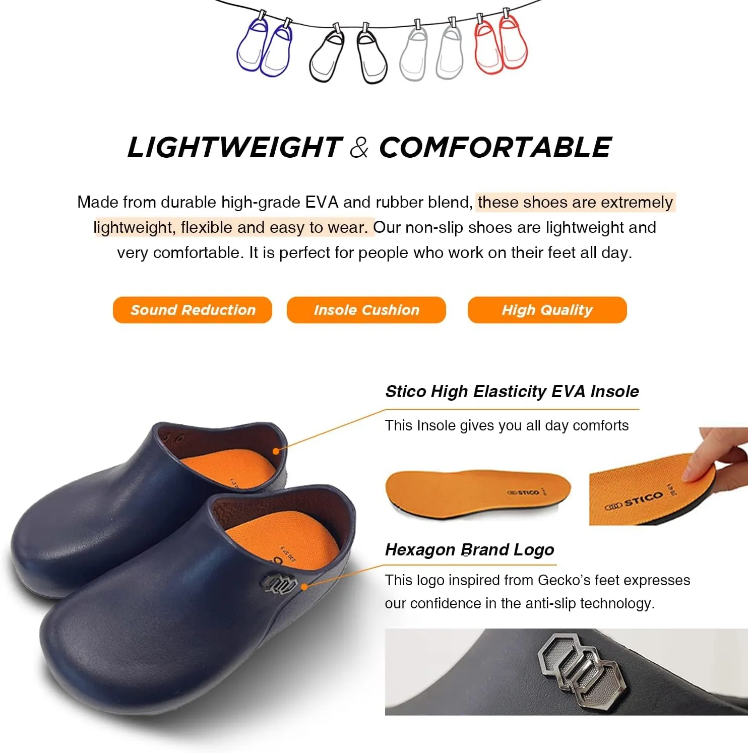 Stico NEC-06 Slip Resistant Clogs Chef Professional Work Shoes for Restaurant Hospital Nursing Garden
