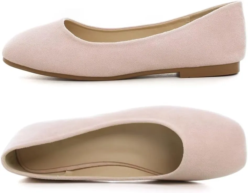 Stunner Women's Comfortable Slip On Ballet Shoes Square Toe Dress Flats Soft Walking Flats