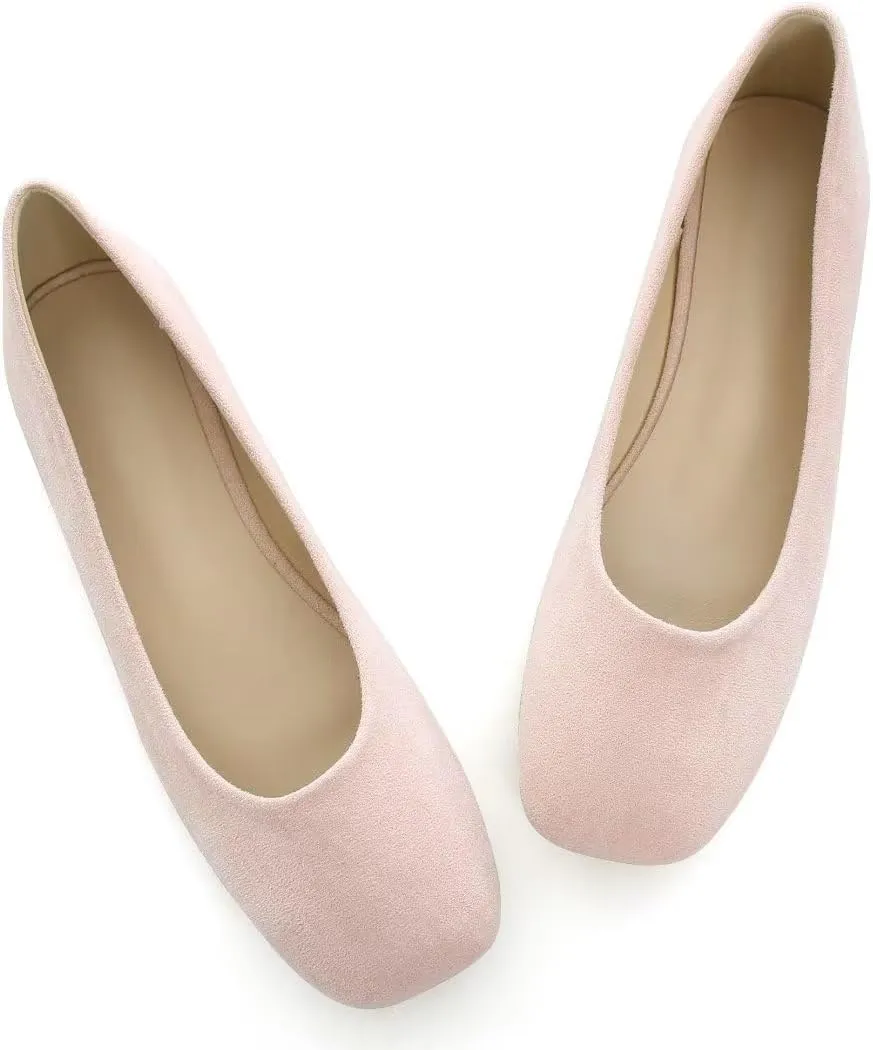 Stunner Women's Comfortable Slip On Ballet Shoes Square Toe Dress Flats Soft Walking Flats