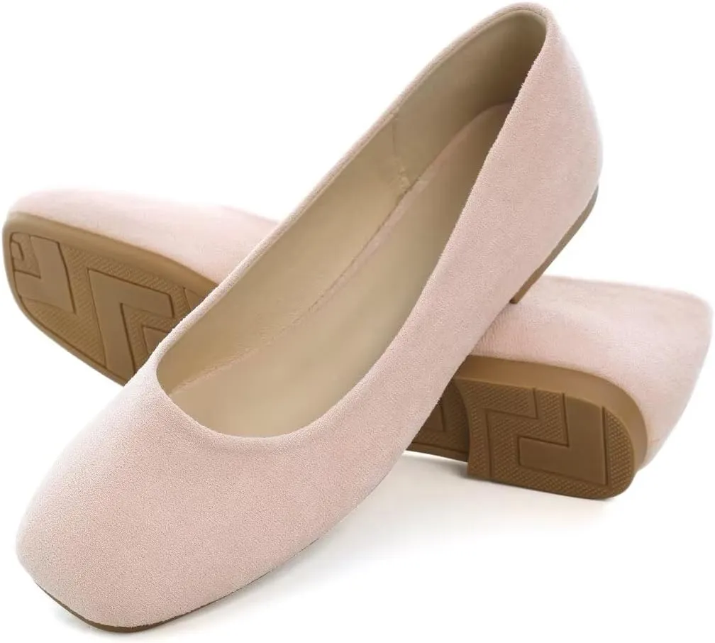 Stunner Women's Comfortable Slip On Ballet Shoes Square Toe Dress Flats Soft Walking Flats