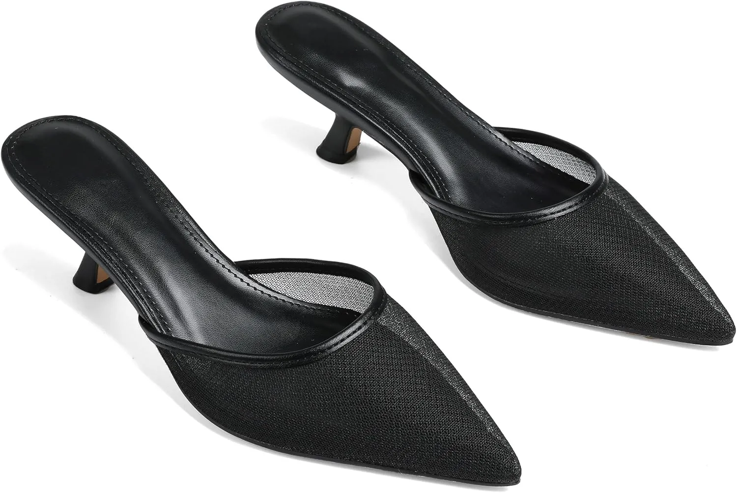 Summer Slingback Kitten Heels for Women, Pointed Closed Toe Slip On Mules Heels Trendy Party Dress Mesh Pumps Shoes