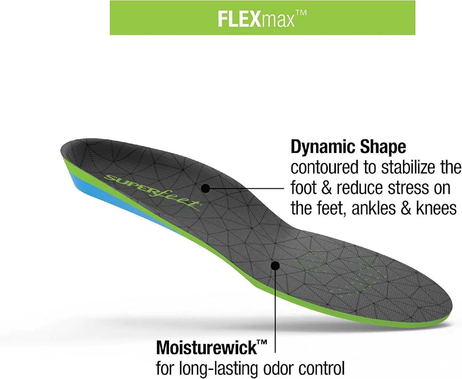 Superfeet FLEXmax - Comfort Foam Cushion Insoles - Emerald - 7.5-9 Men / 8.5-10 Women