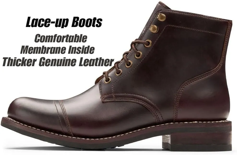 SUREWAY 6" Men's Lace-up Ankle Boots - Cap Toe, Captain Genuine Leather Lace up Chukka Boots for Men,Classic Comfort Oxford Style Footwear