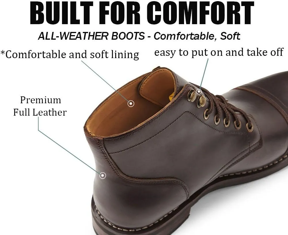 SUREWAY 6" Men's Lace-up Ankle Boots - Cap Toe, Captain Genuine Leather Lace up Chukka Boots for Men,Classic Comfort Oxford Style Footwear