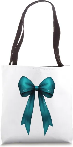 Teal Turquoise Ribbon Aesthetic Cute Girly Bow Tote Bag