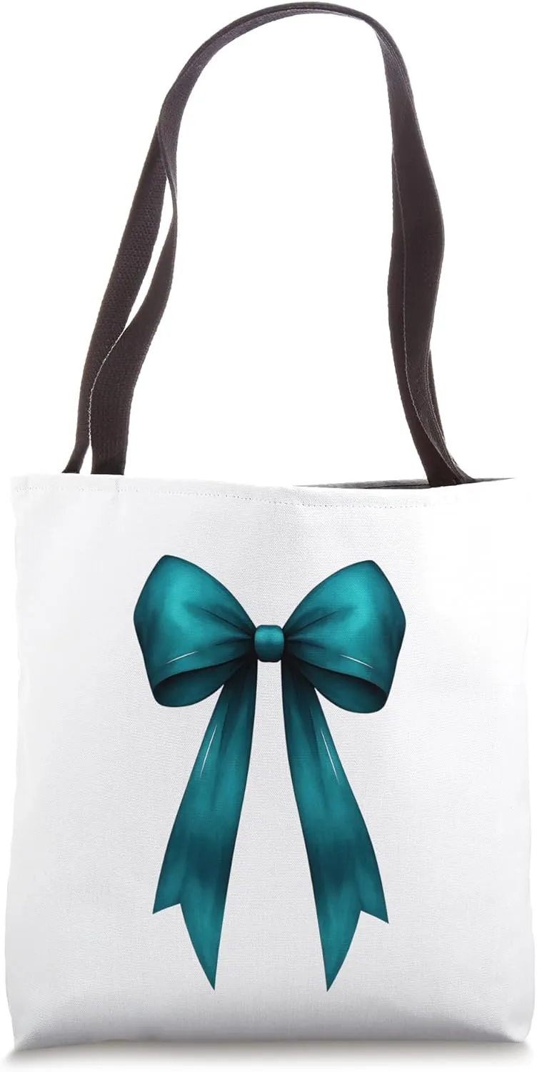Teal Turquoise Ribbon Aesthetic Cute Girly Bow Tote Bag