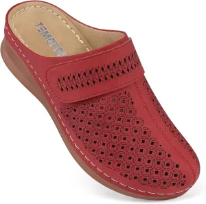 TEMOFON Clogs for Women Mules Shoes: Comfortable Arch Support Closed Toe Sandals Backless Low Wedge Slip on Shoes