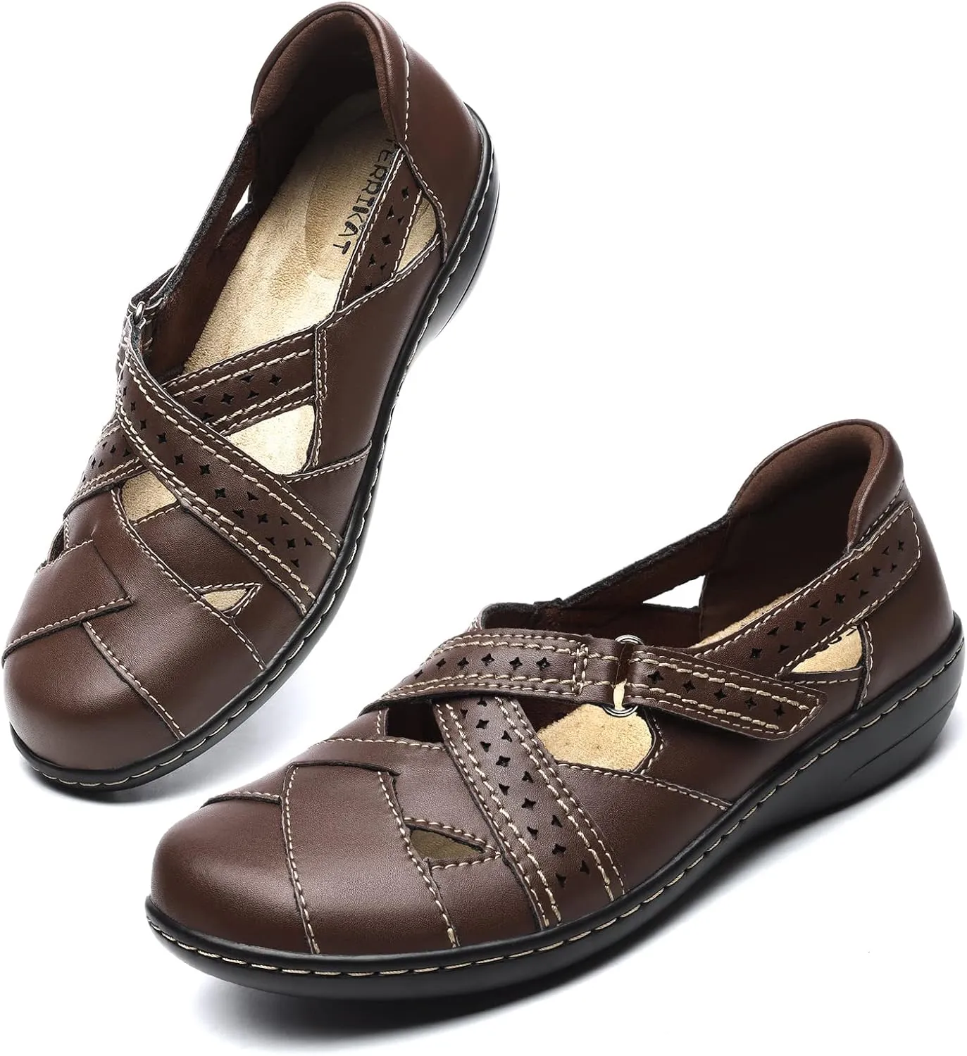 TERRIKAT Women's Casual Loafers Cute Slip On Comfort Walking Flats Leather Driving Moccasins Fashion Closed Toe Boat Shoes