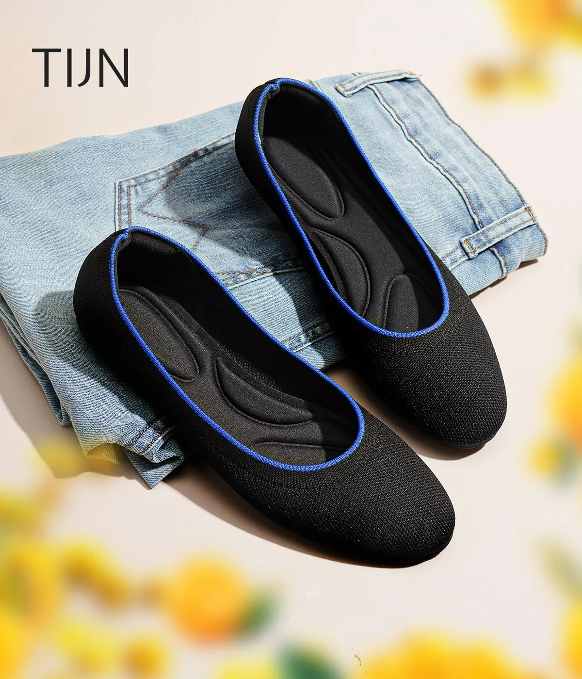TIJN Women's Machine Washable Ballet Flats Shoes Comfortable Casual Slip on Flats Round-Toe Style(Celexa)