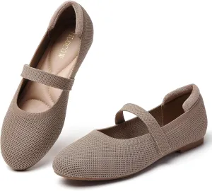 Tilocow Womens Ballet Flats Round Toe Knit Mary Jane Shoes Comfortable Dressy Flats for Women Casual Adjustable Strap Slip On Shoes